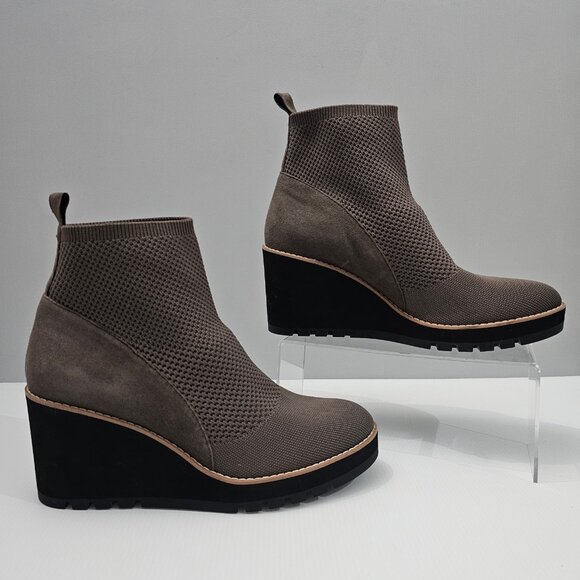 Eileen Fisher Quill Ankle Boot Womens 11 Rye Brown Knit Platform Wedge NEW - Picture 3 of 13